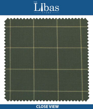 J.Hampstead by Siyaram's Juniper Green Broad Checks Poly Viscose Trouser or 3 Piece Suit Fabric (Unstitched - 1.25 Mtr)