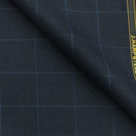 J.Hampstead by Siyaram's Dark Navy Blue Structured Cum Checks Terry Rayon Trouser or 3 Piece Suit Fabric (Unstitched - 1.25 Mtr)