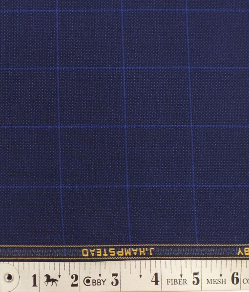J.Hampstead by Siyaram's Dark Royal Blue Structured Cum Checks Terry Rayon Trouser or 3 Piece Suit Fabric (Unstitched - 1.25 Mtr)