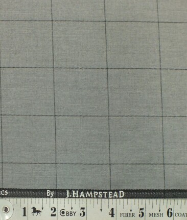 J.Hampstead by Siyaram's Light Grey Broad Black Checks Poly Viscose Trouser or 3 Piece Suit Fabric (Unstitched - 1.25 Mtr)
