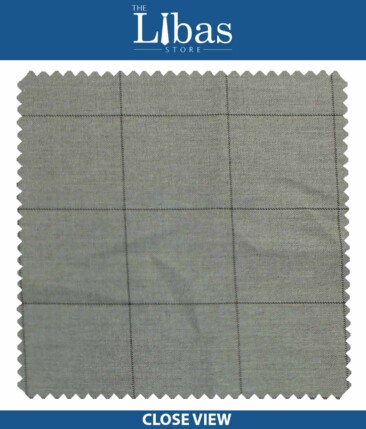 J.Hampstead by Siyaram's Light Grey Broad Black Checks Poly Viscose Trouser or 3 Piece Suit Fabric (Unstitched - 1.25 Mtr)
