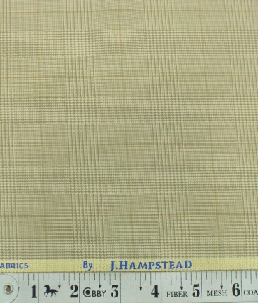 J.Hampstead by Siyaram's Oat Beige Self Checks Poly Viscose Trouser or 3 Piece Suit Fabric (Unstitched - 1.25 Mtr)