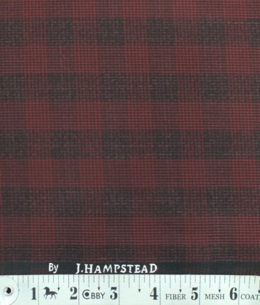 J.Hampstead by Siyaram's Sangaria Red Broad Checks Poly Viscose Trouser or 3 Piece Suit Fabric (Unstitched - 1.25 Mtr)