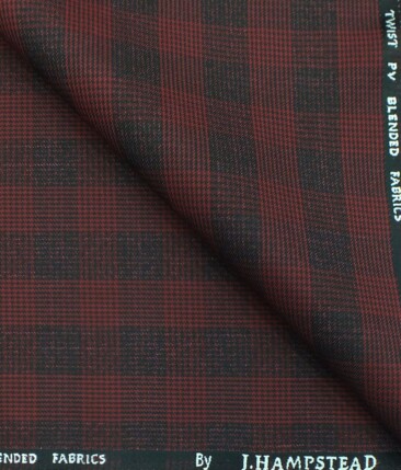 J.Hampstead by Siyaram's Sangaria Red Broad Checks Poly Viscose Trouser or 3 Piece Suit Fabric (Unstitched - 1.25 Mtr)