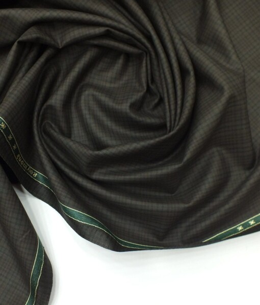 Raymond Dark Brown Self Checks Poly Viscose Trouser or 3 Piece Suit Fabric (Unstitched - 1.25 Mtr)