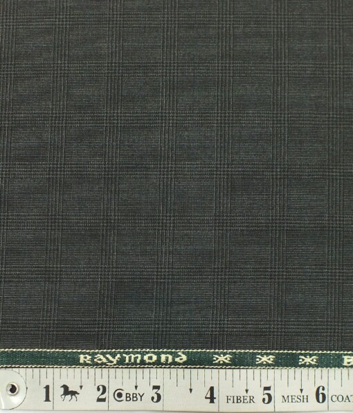 Raymond Dark Grey Self Broad Checks Poly Viscose Trouser or 3 Piece Suit Fabric (Unstitched - 1.25 Mtr)