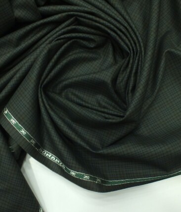 Raymond Dark Olive Green Self Checks Poly Viscose Trouser or 3 Piece Suit Fabric (Unstitched - 1.25 Mtr)