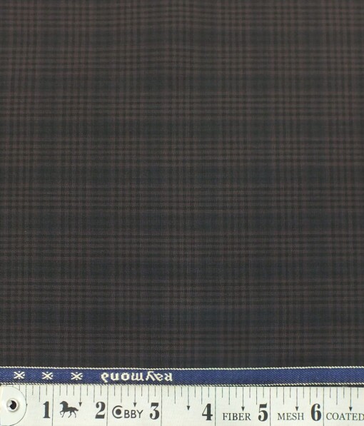 Raymond Dark Mauve Brown Self Checks Poly Viscose Trouser or 3 Piece Suit Fabric (Unstitched - 1.25 Mtr)