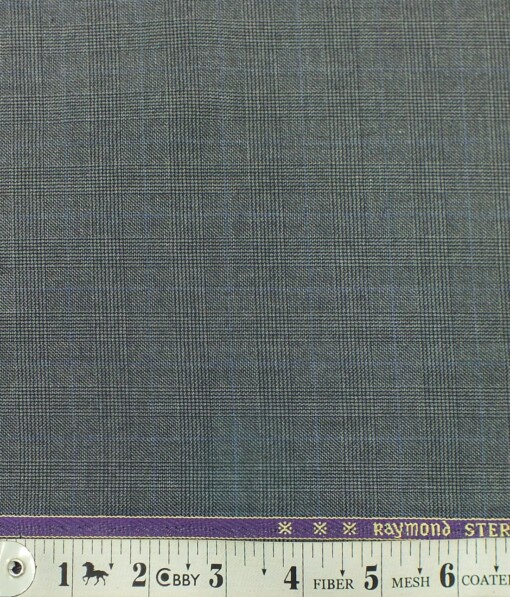 Raymond Fossil Grey Self Checks Poly Viscose Trouser or 3 Piece Suit Fabric (Unstitched - 1.25 Mtr)