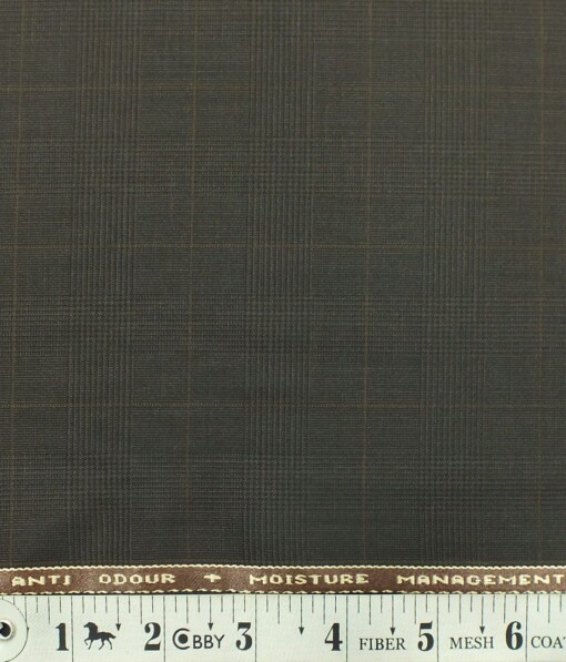 Raymond TechnoStretch Dark Carob Brown Self Checks Poly Viscose Stretchable Trouser or 3 Piece Suit Fabric (Unstitched - 1.25 Mtr)