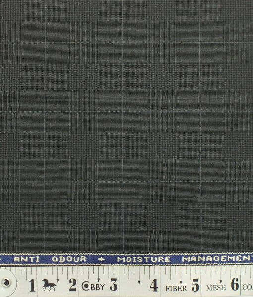 Raymond TechnoStretch Dark Grey Self Checks Poly Viscose Stretchable Trouser or 3 Piece Suit Fabric (Unstitched - 1.25 Mtr)