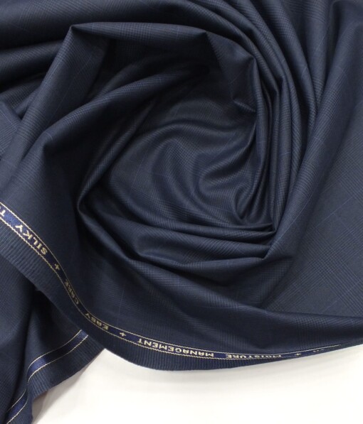 Raymond TechnoStretch Dark Royal Blue Self Checks Poly Viscose Stretchable Trouser or 3 Piece Suit Fabric (Unstitched - 1.25 Mtr)