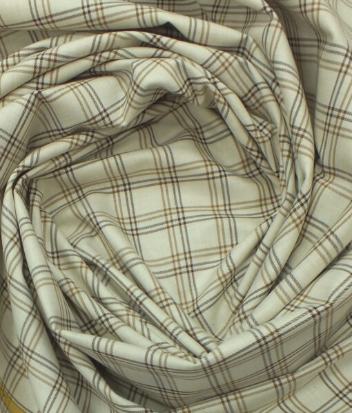 Giza House by Soktas Beige 100% Giza Cotton Brown Checks Shirt Fabric (1.60 M)