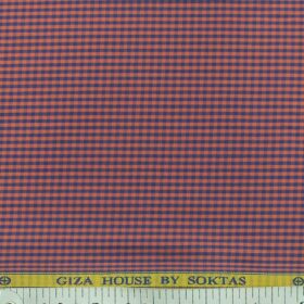 Giza House by Soktas Blush Red 100% Premium Cotton Blue Checks Shirt Fabric (1.60 M)