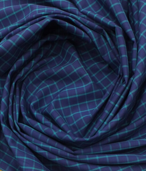 Giza House by Soktas Dark Royal Blue 100% Premium Cotton Firozi Blue Checks Shirt Fabric (1.60 M)