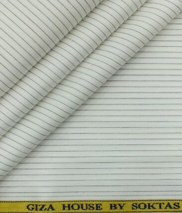 Giza House by Soktas White 100% Premium Cotton Black Striped Shirt Fabric (1.60 M)