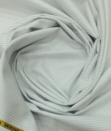 Giza House by Soktas White 100% Premium Cotton Blue Striped Shirt Fabric (1.60 M)