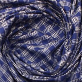 Giza House by Soktas Royal Blue 100% Giza Cotton White Checks Shirt Fabric (1.60 M)