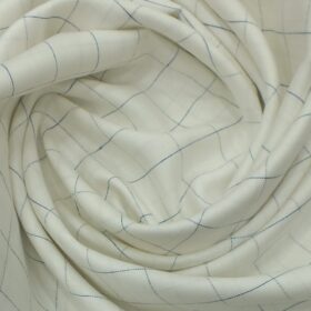 Linen Club White 100% European Linen Blue Checks  100% European Linen Structured Unstitched Suit or Safari Suit Fabric (3 M)