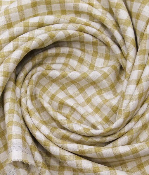 Arvind Off White 100% Irish Linen 60 LEA Brown Checks Shirt Fabric (1.60 M)