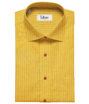 Arvind Orange 100% Irish Linen 60 LEA Brown & Red Striped Shirt Fabric (1.60 M)