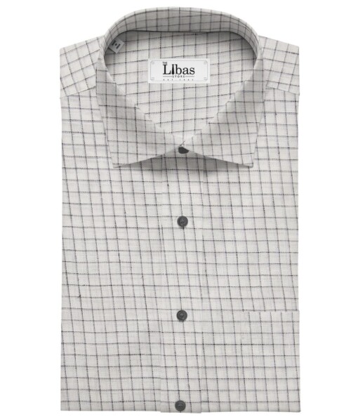 Arvind White 100% Irish Linen 60 LEA Grey Checks Shirt Fabric (1.60 M)