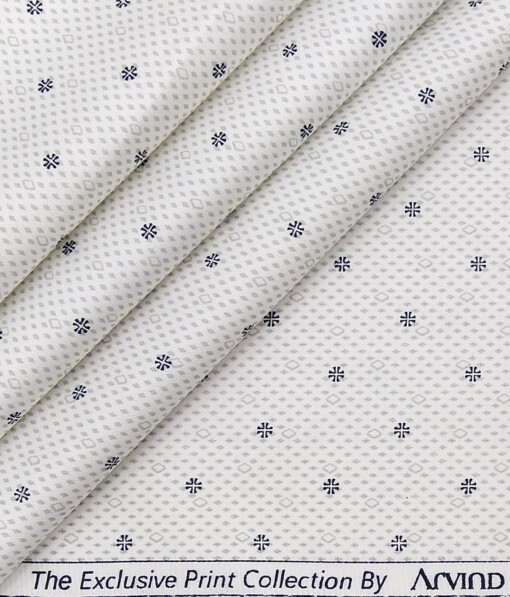 Arvind White 100% Premium Cotton Grey Print Shirt Fabric (1.60 M)