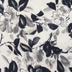 Exquisite White Terry Rayon Dark Blue Floral Print Unstitched Blazer Fabric (2 M)