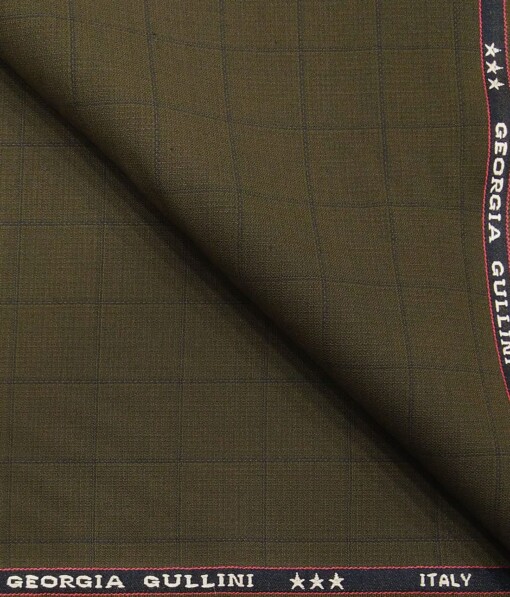 Georgia Gulini Mehandi Brown Self Checks Poly Viscose Unstitched Fabric (1.25 Mtr) For Trouser