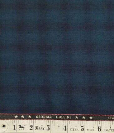 Georgia Gulini Peacock Blue Checks Poly Viscose Unstitched Fabric (1.25 Mtr) For Trouser