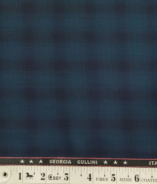 Georgia Gulini Peacock Blue Checks Poly Viscose Unstitched Fabric (1.25 Mtr) For Trouser