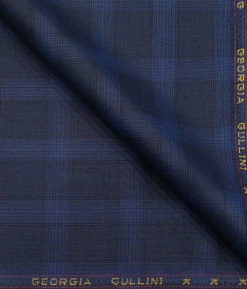 Georgia Gulini Dark Royal Blue Broad Checks Poly Viscose Unstitched Fabric (1.25 Mtr) For Trouser