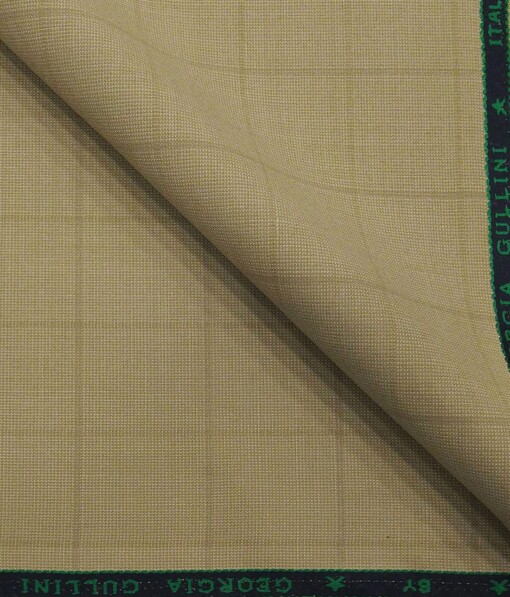 Georgia Gulini Beige Self Checks Super 90's 20% Merino Wool Unstitched Fabric (1.25 Mtr) For Trouser