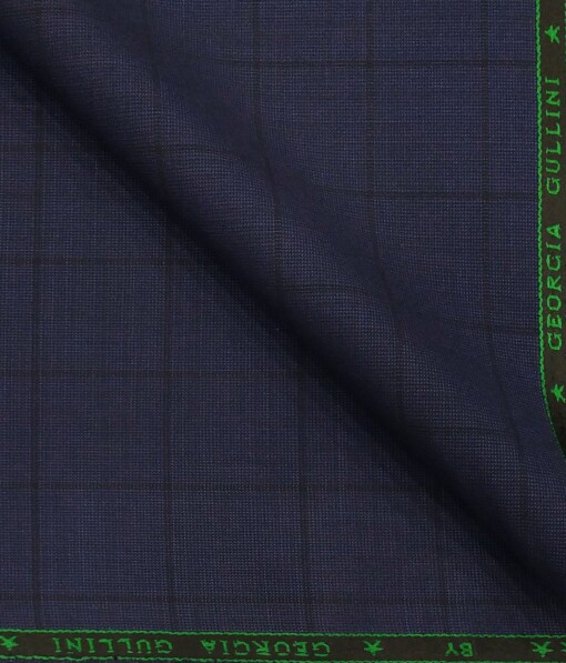 Georgia Gulini Dark Blue Self Checks Super 90's 20% Merino Wool Unstitched Fabric (1.25 Mtr) For Trouser