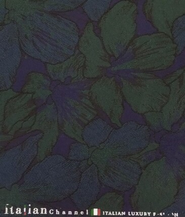 Italian Channel Dark Green & Blue Floral Jacquard Terry Rayon Unstitched Bandhgala or Blazer Fabric (2 Mtr)