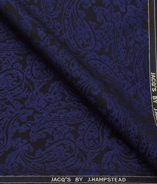 J.hampstead by Siyaram's Dark Royal Blue Terry Rayon Jacquard Weave Unstitched Blazer or Tuxedo Fabric (2 M)