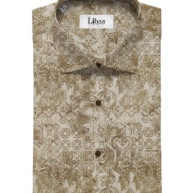 J.Hampstead by Siyaram's Pistachious Beige 100% Cotton Brown Print Shirt Fabric (1.60 M)