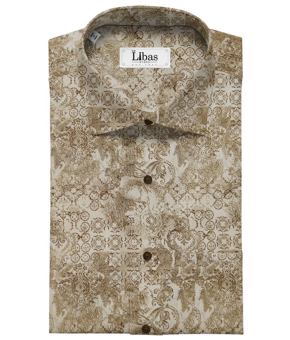 J.Hampstead by Siyaram's Pistachious Beige 100% Cotton Brown Print Shirt Fabric (1.60 M)