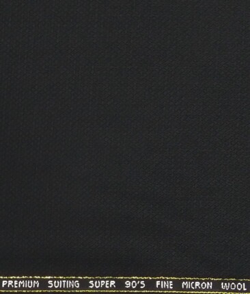 J.Hampstead by Siyaram's Black Structured Super 90's 20% Merino Wool  Unstitched Fabric (1.25 Mtr) For Trouser