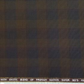 J.Hampstead by Siyaram's Dark Brown Checks Super 90's 20% Merino Wool  Unstitched Fabric (1.25 Mtr) For Trouser