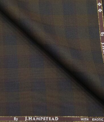 J.Hampstead by Siyaram's Dark Brown Checks Super 90's 20% Merino Wool  Unstitched Fabric (1.25 Mtr) For Trouser