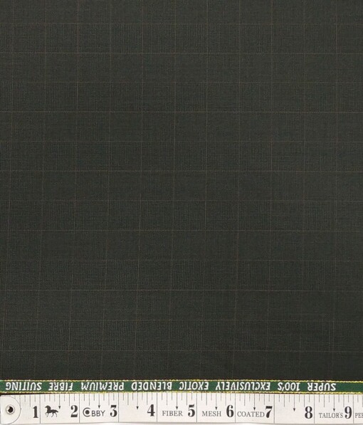 J.Hampstead by Siyaram's Dark Green Checks Super 100's 20% Merino Wool  Unstitched Fabric (1.25 Mtr) For Trouser
