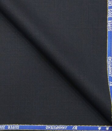 J.Hampstead by Siyaram's Dark Navy Blue Self Checks Super 100's 20% Merino Wool  Unstitched Fabric (1.25 Mtr) For Trouser