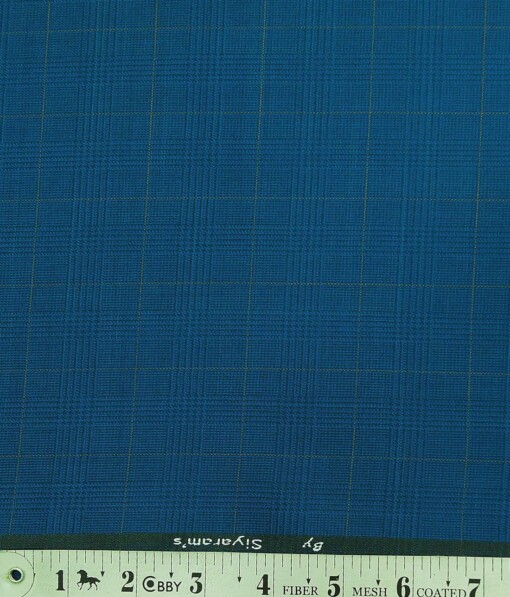 Marconi by Siyaram's Bright Firozi Blue Checks Poly Viscose Unstitched Fabric (1.25 Mtr) For Trouser