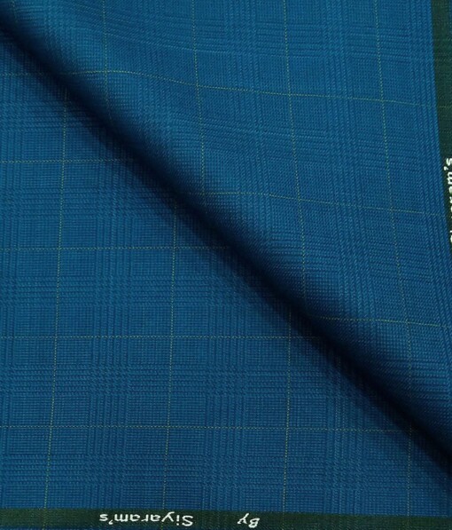 Marconi by Siyaram's Bright Firozi Blue Checks Poly Viscose Unstitched Fabric (1.25 Mtr) For Trouser