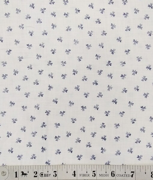 Monza White 100% Superfine Cotton Blue Floral Printed Shirt Fabric (1.60 M)