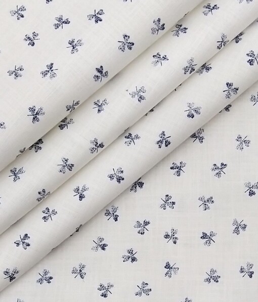 Monza White 100% Superfine Cotton Blue Floral Printed Shirt Fabric (1.60 M)