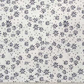 Monza White 100% Superfine Cotton Navy Blue Floral Printed Shirt Fabric (1.60 M)