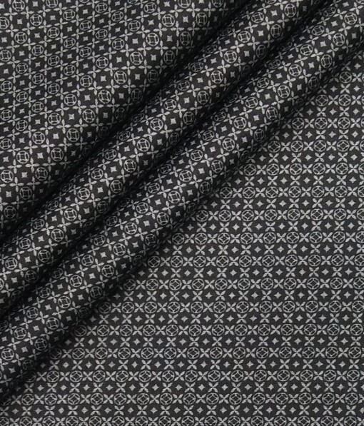 Monza Black 100% Superfine Cotton Grey Printed Shirt Fabric (1.60 M)