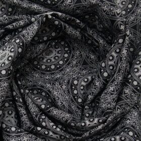 Monza Black 100% Superfine Cotton Grey Damask Print Shirt Fabric (1.60 M)
